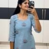 Big flowers blue embroidery kurti